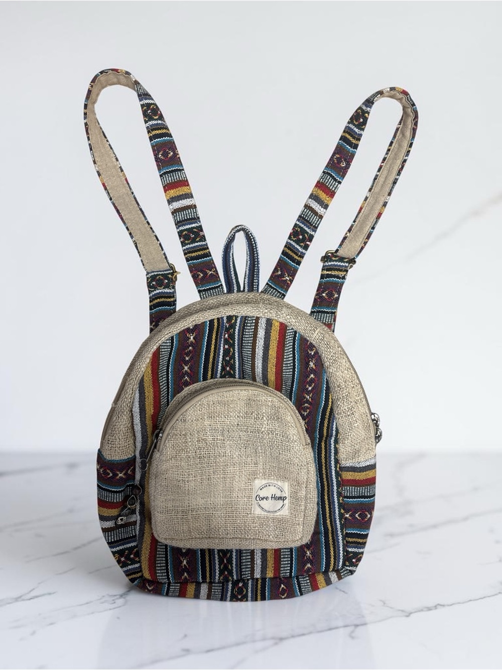 Core Hemp Multicolor Striped Mini Backpack - Natural